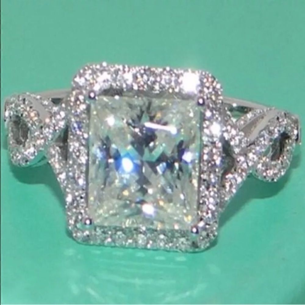 10ct Silver Plated Lab Diamond Princess Cut ring - Picture 2 of 4